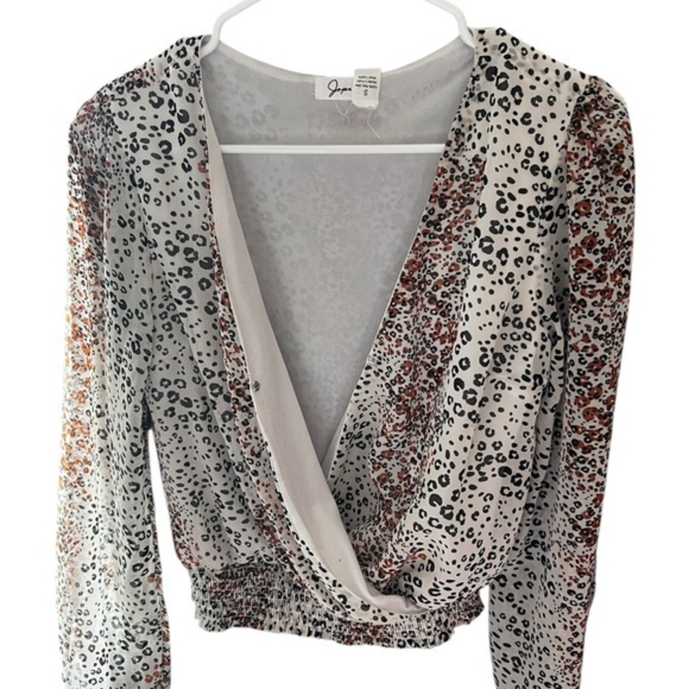 Japna Chic Leopard Print Wrap Blouse - Black, Brown, and White